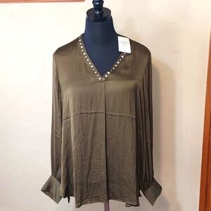 NWT Women's Carmen Marc Valo Satin Long Sleeve Blouse